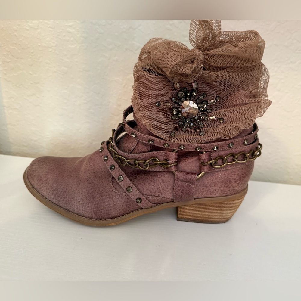 Embellished Ankle Boots with Chains and Rhinestones